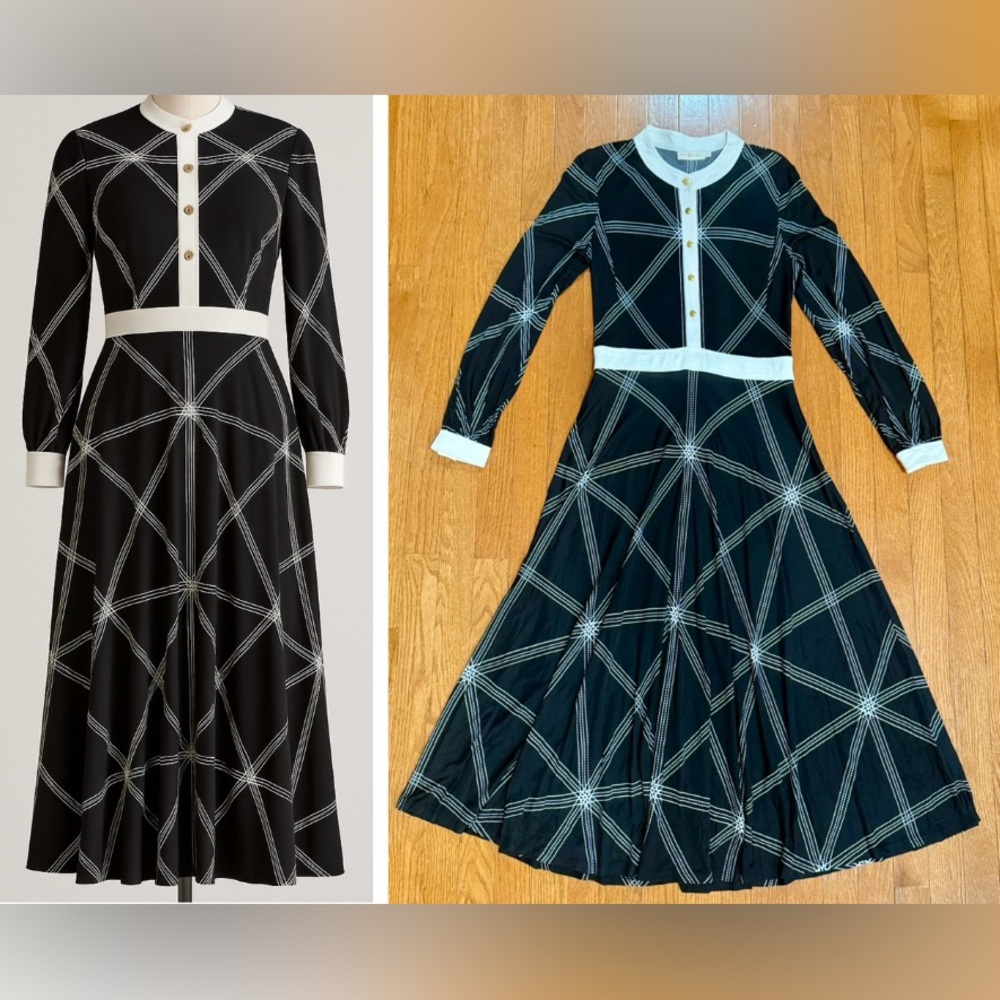 Tory Burch Black & White Geometric Midi Dress